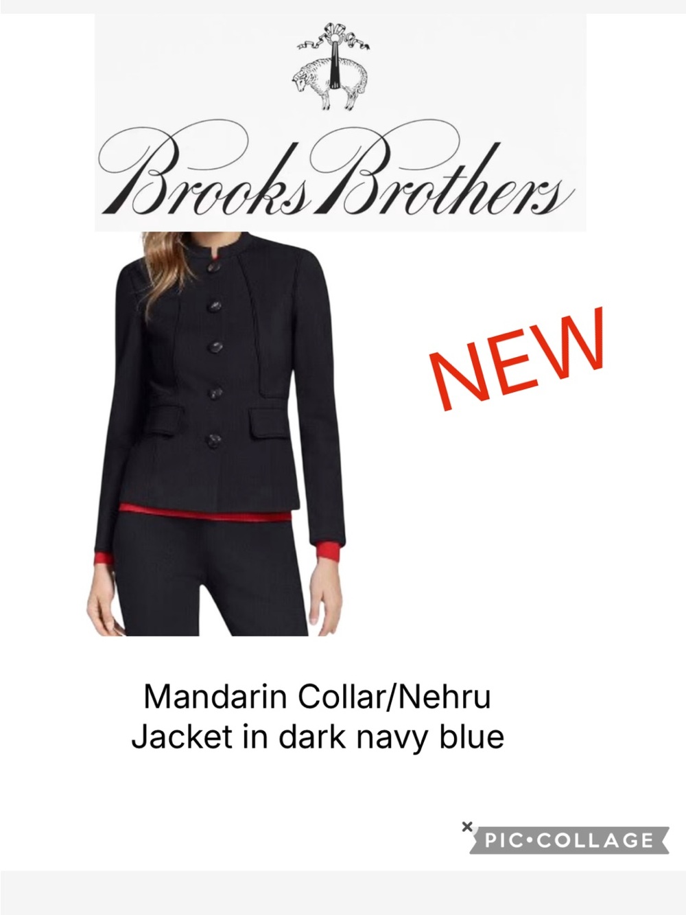 NEW Brooks Brothers Dark Navy Mandarin Collar Jacket with Red Trim